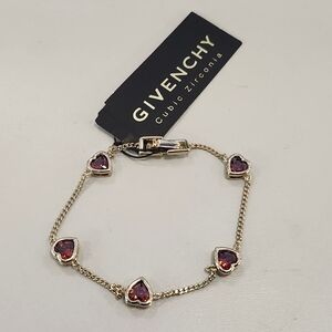 NWT Givenchy Gold-Tone Red Cubic Zirconia Heart Bracelet